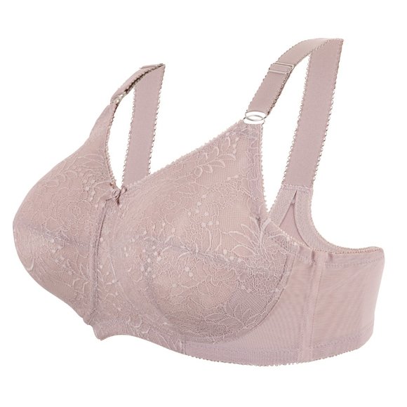 Set Of 3! 50C Glamorise COMFORT LIFT Bra (COTTON-LINED) Wireless LACE TAUPE NEW - Picture 2 of 16